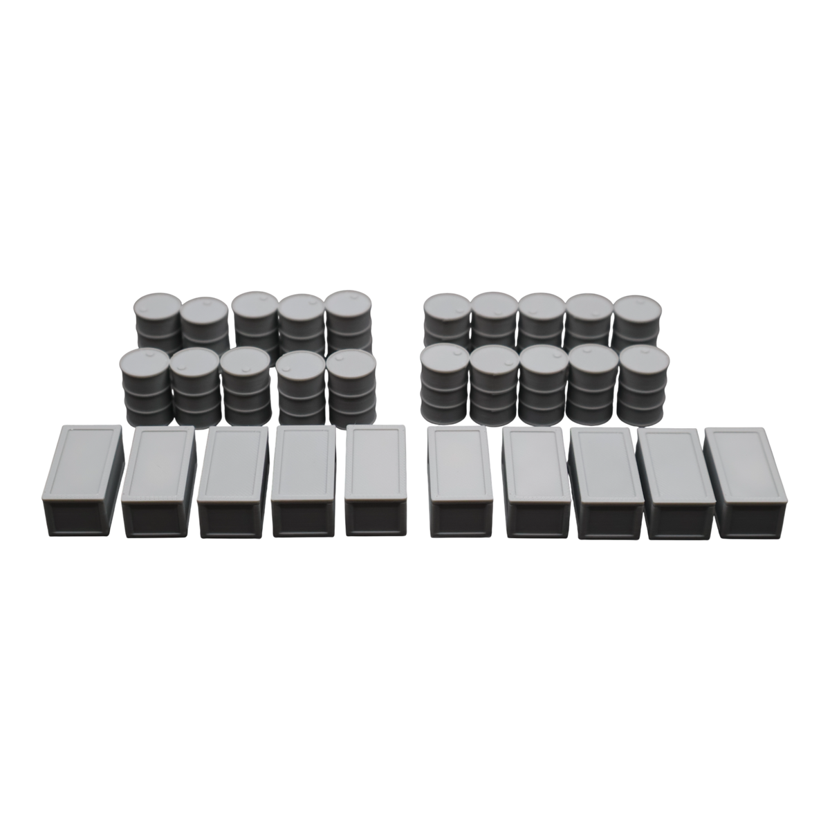 Oil Barrels x20 + Crates x10 - 28mm Wargaming Scatter Terrain Scenery Tabletop