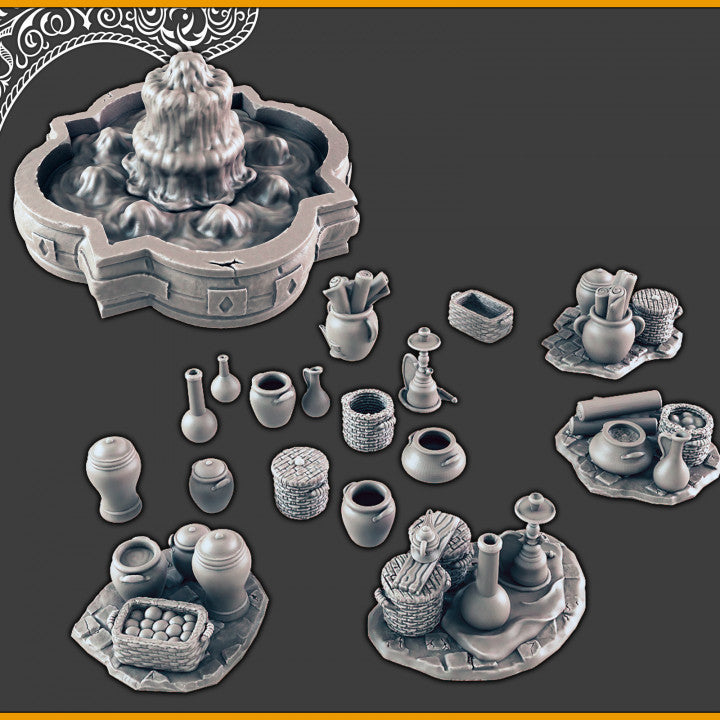 Desert Bazaar Items and Fountain