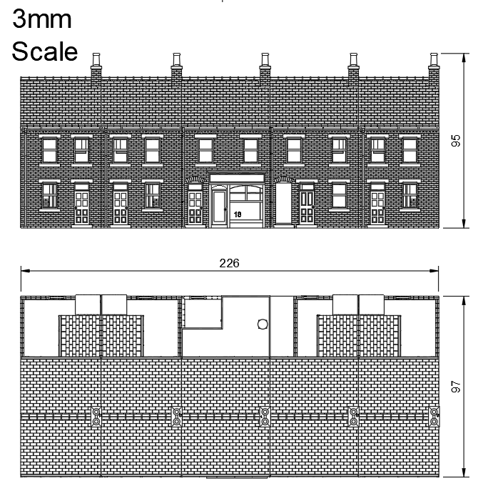 GC004B – 5x Terrace House with Shop Pack TT120/3mm Scale