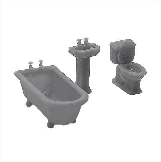 OO Scale Bath, Basin and Toilet (3 pieces)