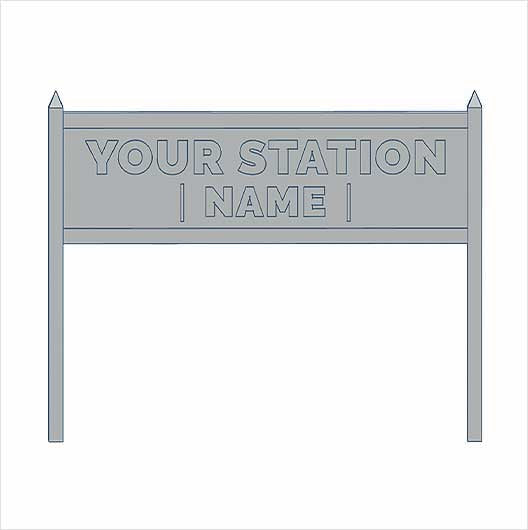 HO Scale Single-Sided Personalised Steam-Era Station Name Board - Style 2 - Two Lines of Text (3 pack)