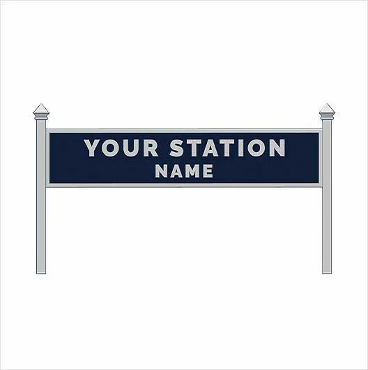 O Scale Pre-Coloured Double-Sided Personalised Steam-Era Station Name Board - Style 1 - Two Lines of Text