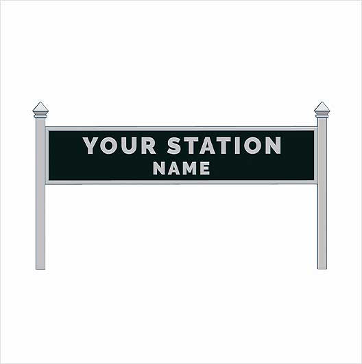 HO Scale Pre-Coloured Single-Sided Personalised Steam-Era Station Name Board - Style 1 - Two Lines of Text