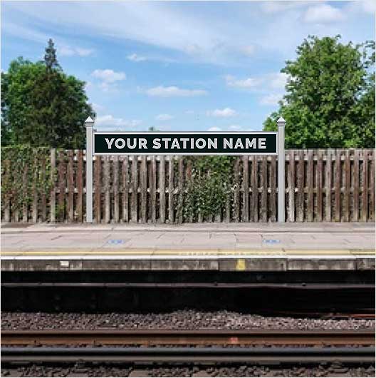 HO Scale Pre-Coloured Single-Sided Personalised Steam-Era Station Name Board - Style 1 - One Line of Text