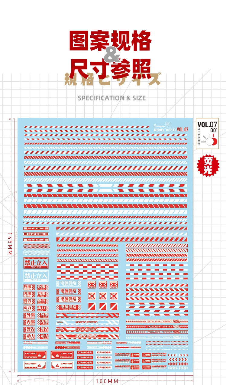 HOBBY MIO VOL7 Safety Warning Decals with fluorescent effect