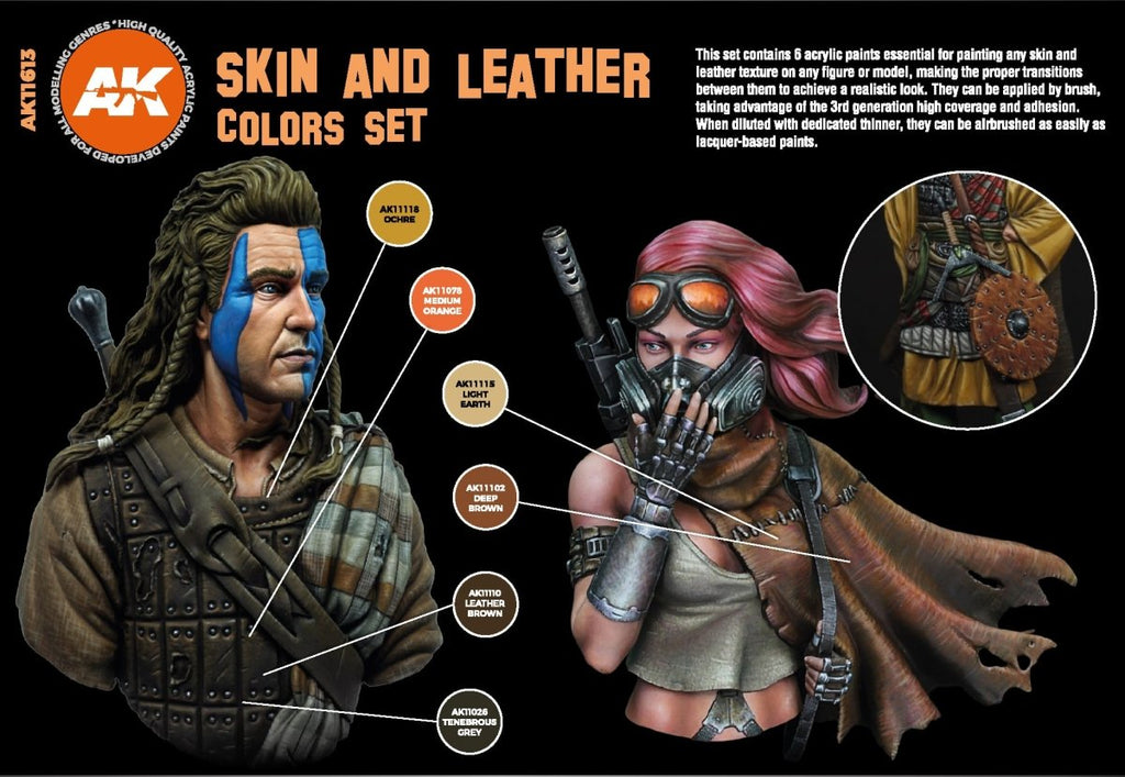 AK Interactive 3rd Gen Acrylic Skin & Leather Colors Set (AK11613)