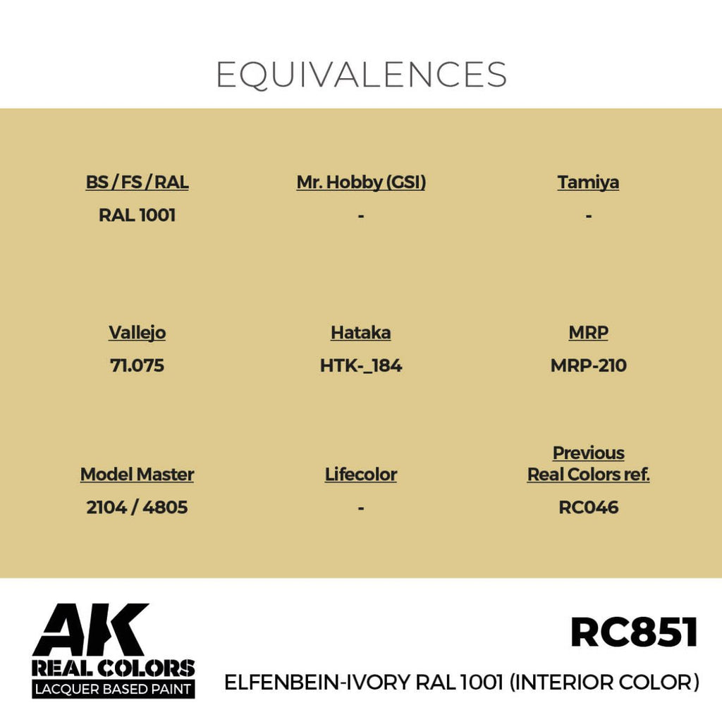 AK Interactive Real Colors - Elfenbein-Ivory RAL 1001 (Interior Color) (RC851)
