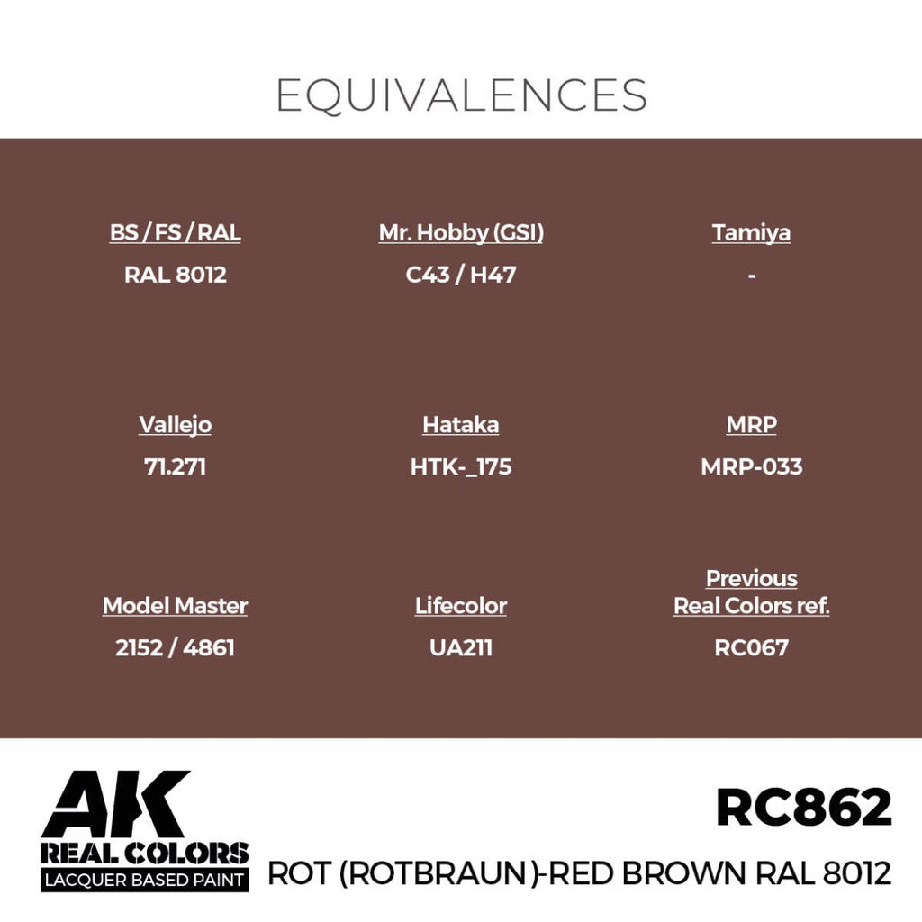 AK Interactive Real Colors - Rot (Rotbraun)-Red (Red Brown) RAL 8012 (RC862)