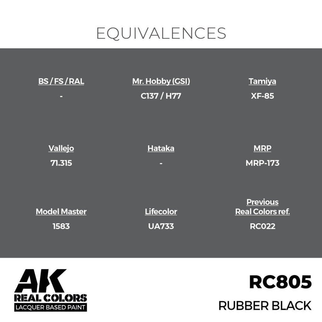 AK Interactive Real Colors - Rubber Black 17ml. (RC805)