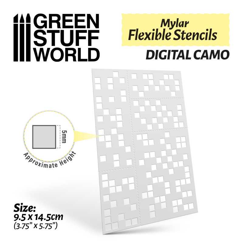 Green Stuff World - Mylar Flexible Stencils DIGITAL CAMO (5mm)