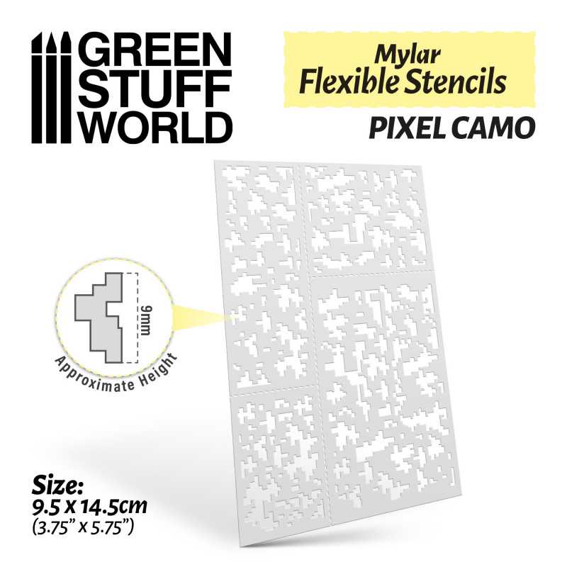 Green Stuff World - Mylar flexible stencils - Pixel CAMO (9mm)