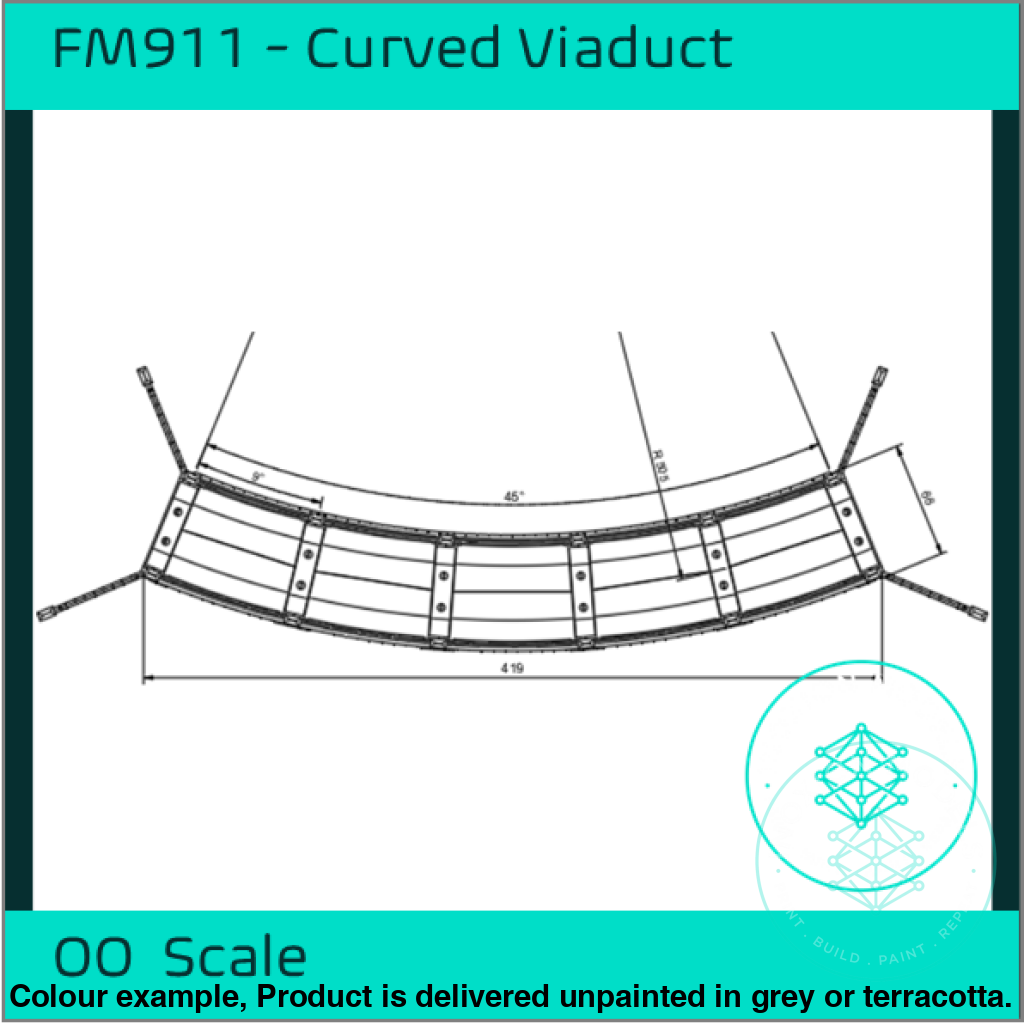 FM911 – Single Track Curved Brick Viaduct OO Scale