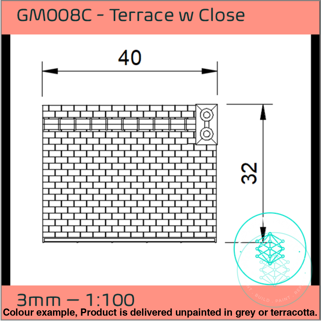 GM008C – Low Relief Terrace House w Close TT120/3mm Scale