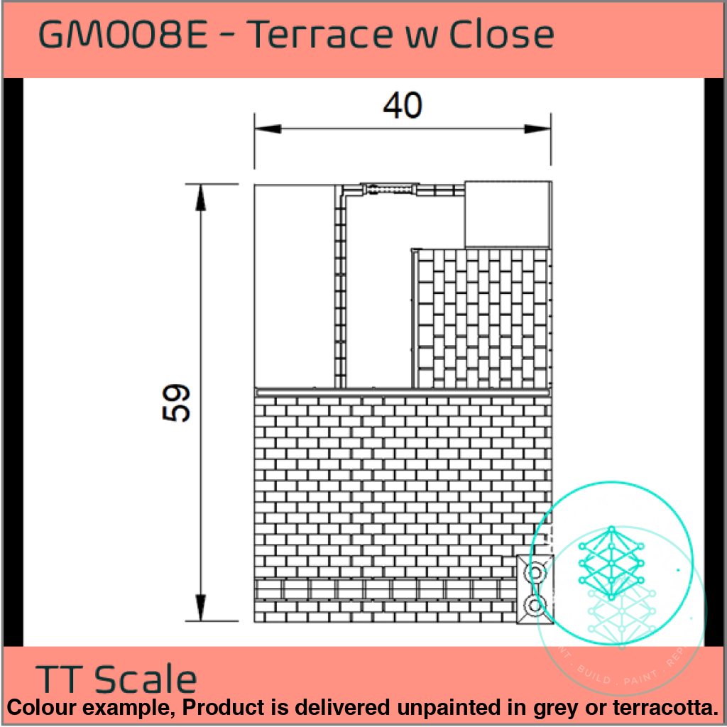 GM008E – Low Relief Terrace House w Close TT120/3mm Scale