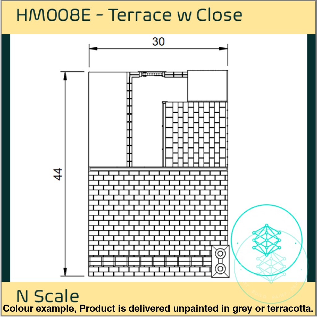 HM008E – Low Relief Terrace House Back w Close N Scale