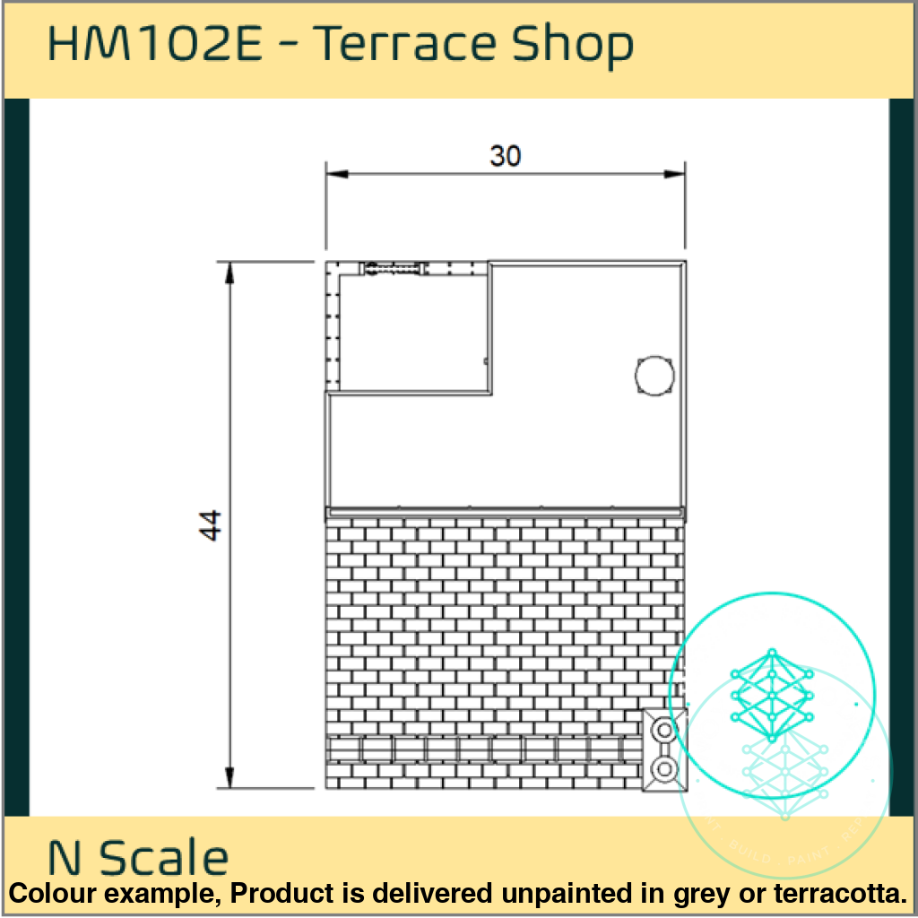 HM102E – Low Relief Terrace Shop Back N Scale
