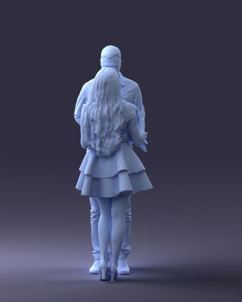 MM041 Young Couple Man Holding Flowers behind Back