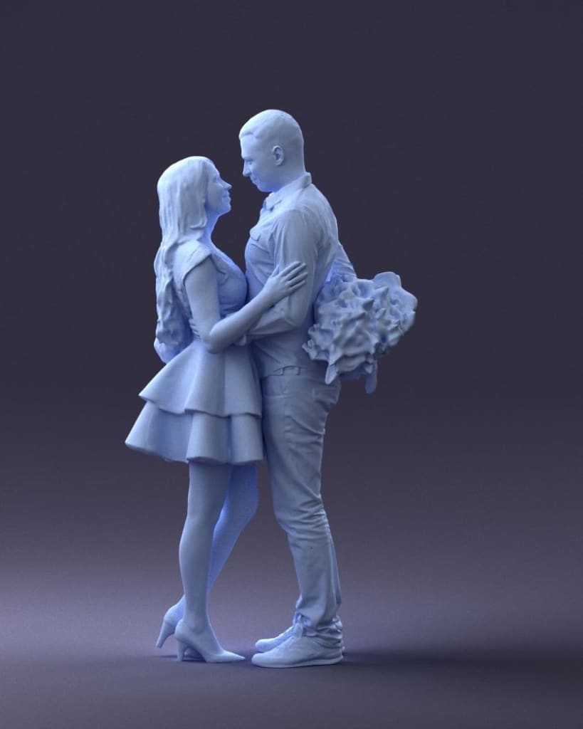 MM041 Young Couple Man Holding Flowers behind Back