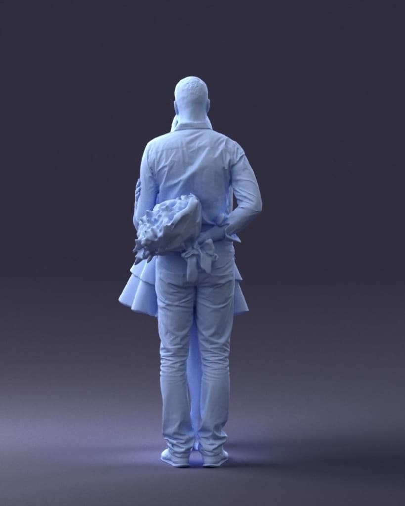 MM041 Young Couple Man Holding Flowers behind Back