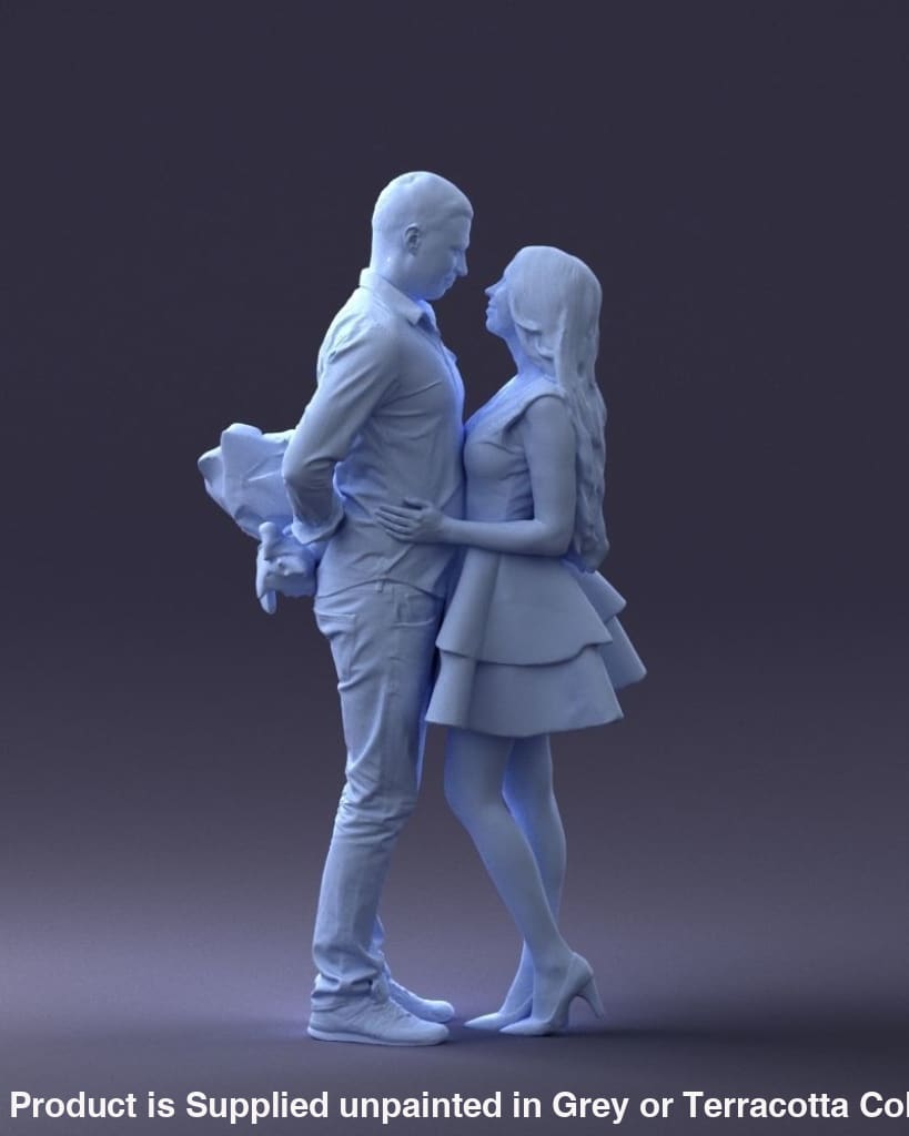 MM041 Young Couple Man Holding Flowers behind Back