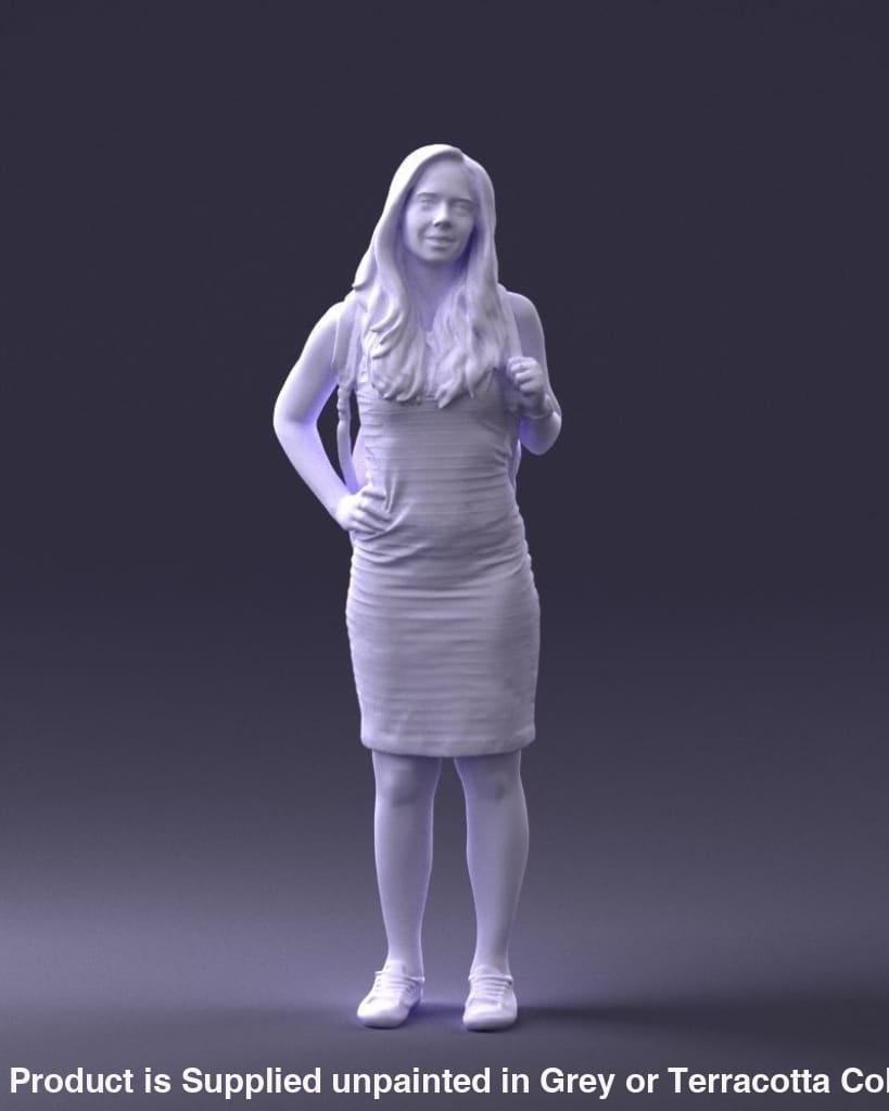 MM060 Young Girl in Dress and Small Rucksack