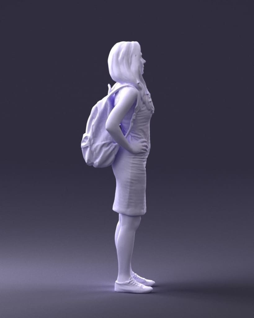 MM060 Young Girl in Dress and Small Rucksack