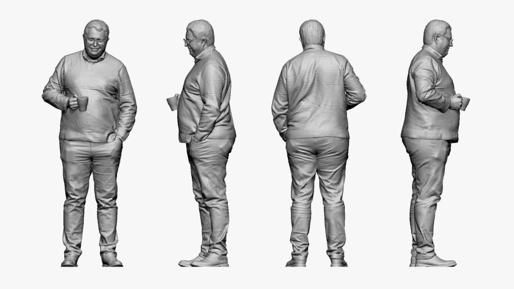 MM284 Grandad in Sweater with Cup of Tea