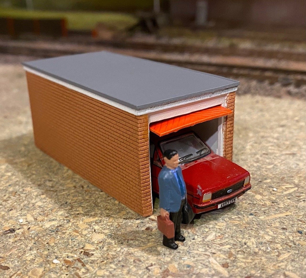 PJD106 Model Railway Brick Garage with Flat Roof